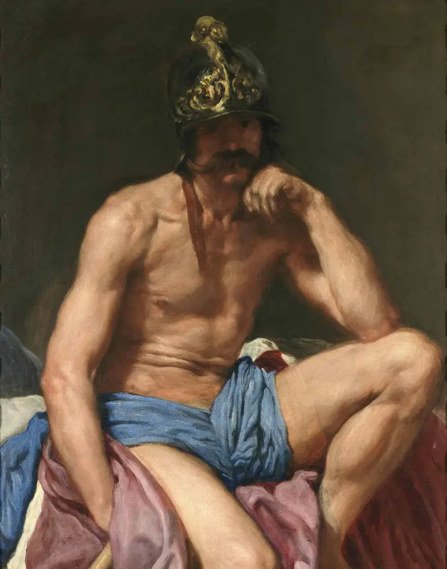 Marte, de Diego Velázquez: el dios de la guerra sentado, con el casco puesto y la armadura a sus pies, pensativo.